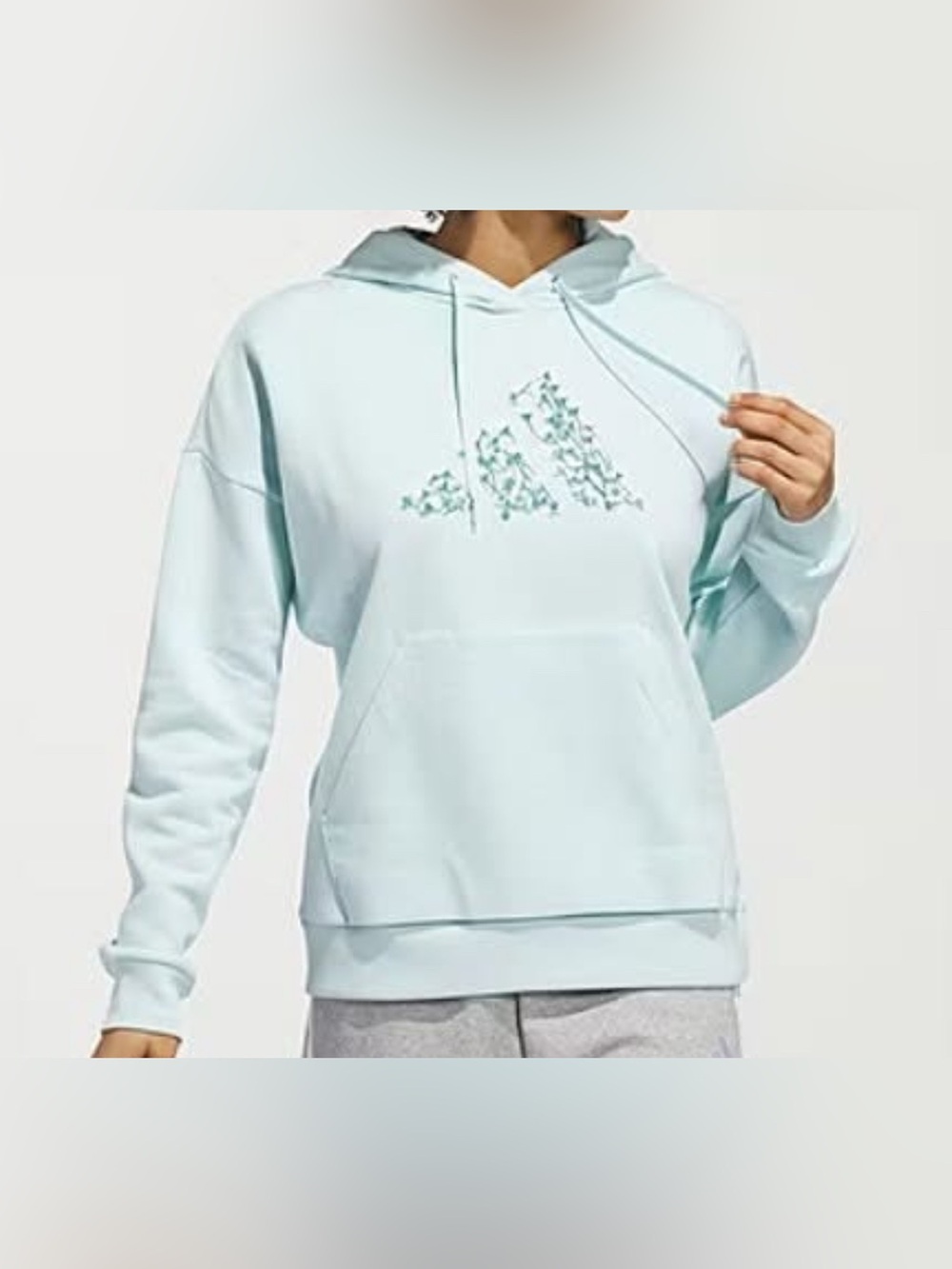 adidas Light Blue Floral Logo Pullover Hoodie